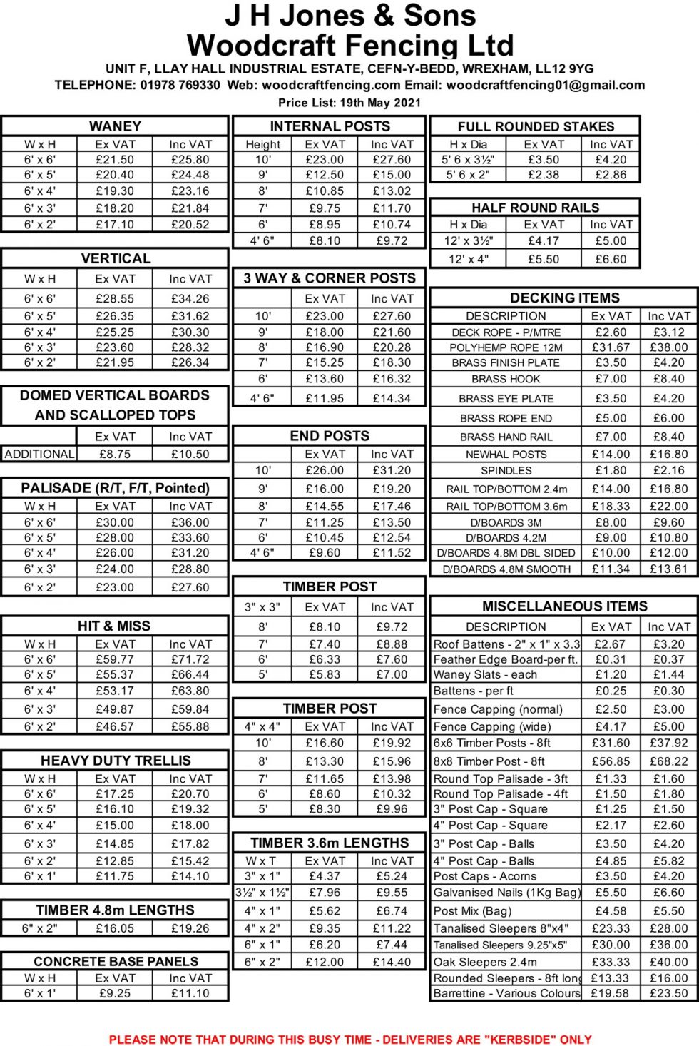 Price List J. H. Jones Woodcraft Fencing